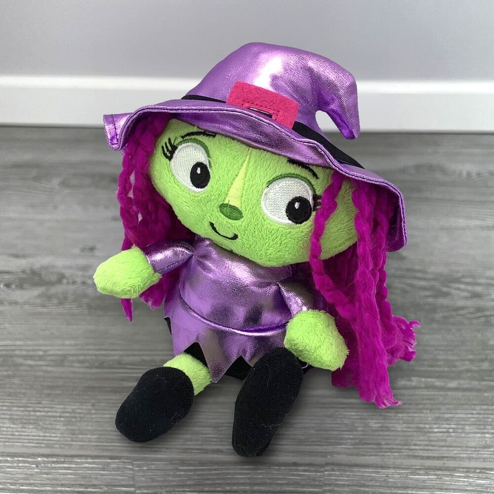 2019 Dan Dee Witch 8in Halloween Plush Spooky Green Purple Pink Hair Soft Toy